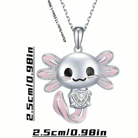 Cute Cartoon Axolotl Pink & Silver Pendant Necklace - Picture 3 of 4